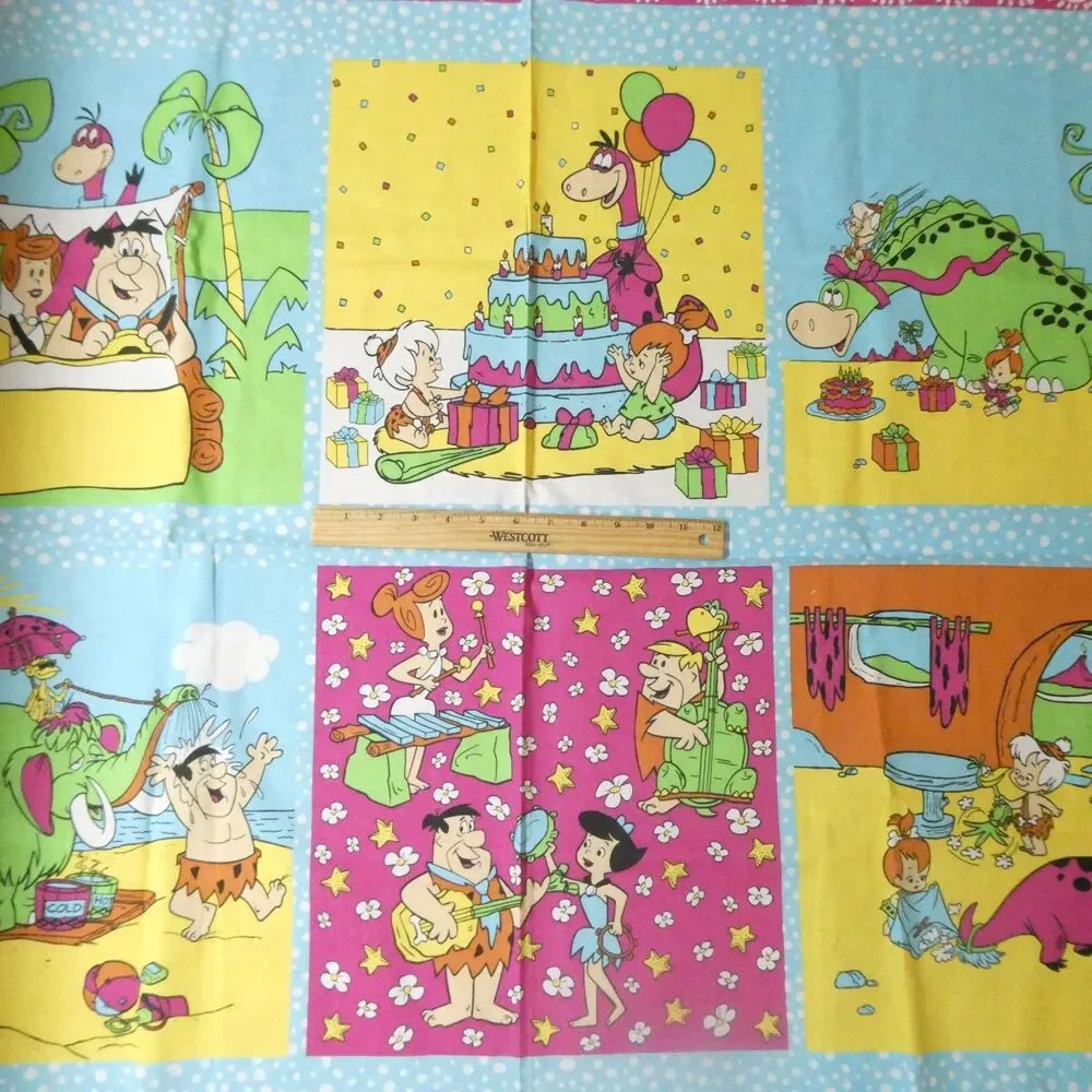 Flintstones Character Fabric Panel Vintage 44x68 Hanna Barbera 1991 Yardage